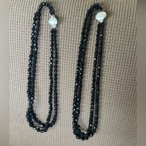 Vintage! 2 Austrian Black Crystal Double Strand Necklaces